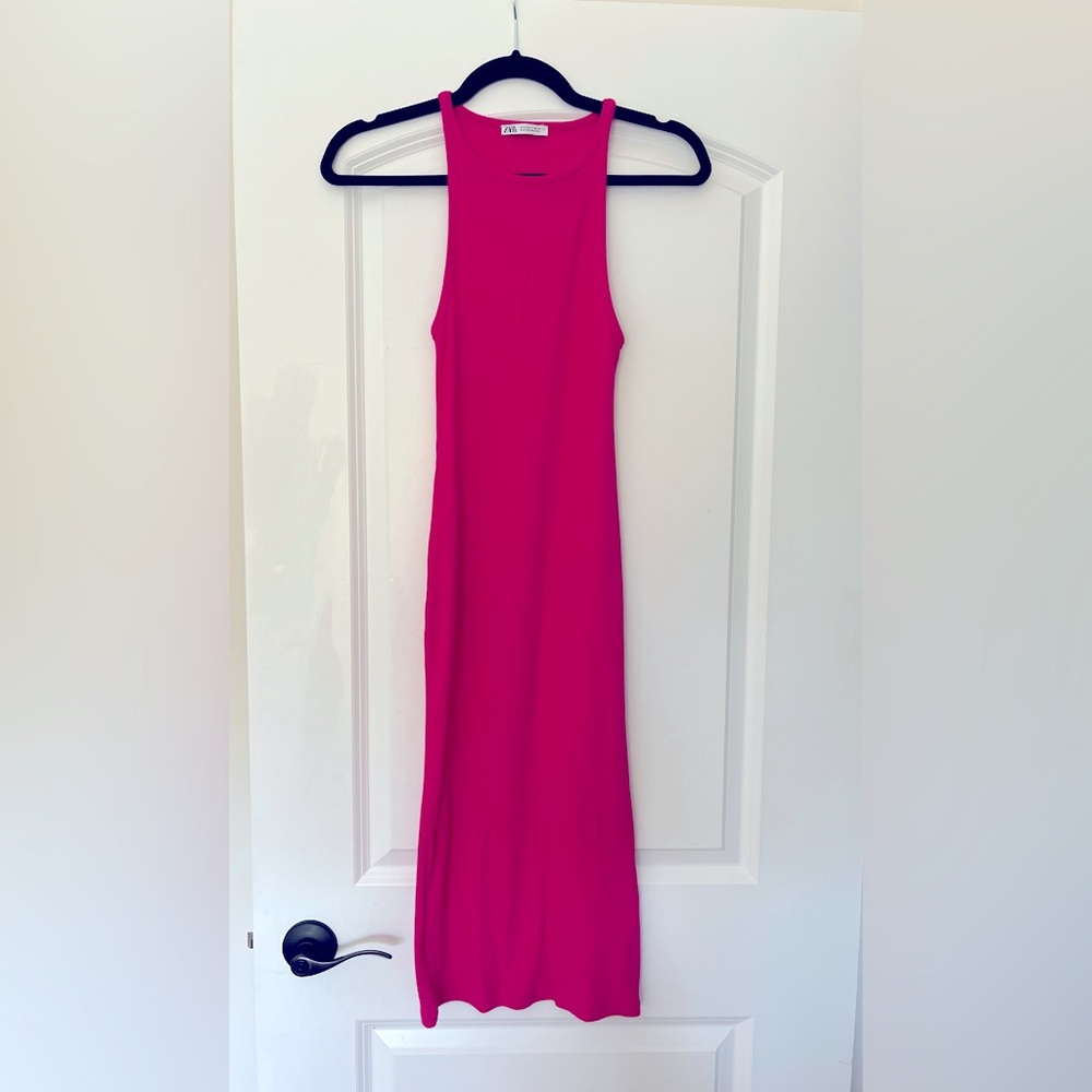 Zara midi body hugging midi dress in hot pink - size small